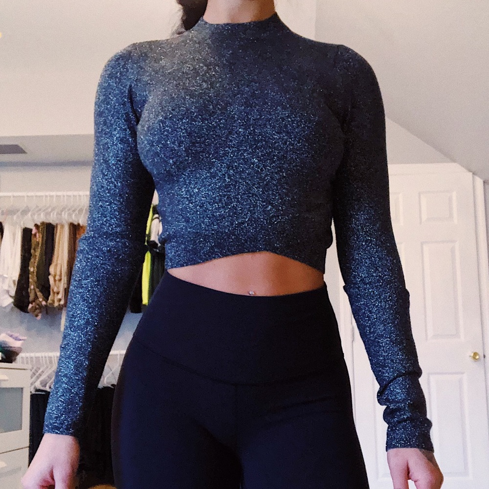 express mock-neck sparkly long sleeve
